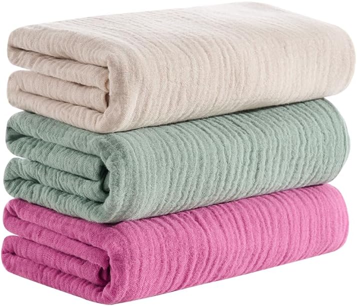 CottCare Baby Muslin Swaddle Blanket for Boys and Girls,3-Pack Breathable and Skin-Friendly,Wrap Soft Silky Cotton Muslin Swaddle Blankets (Rose Pink) - Image 1